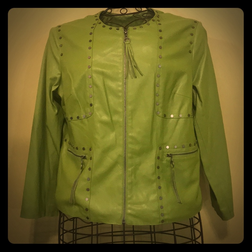 Plus size Lime green leather studded jacket